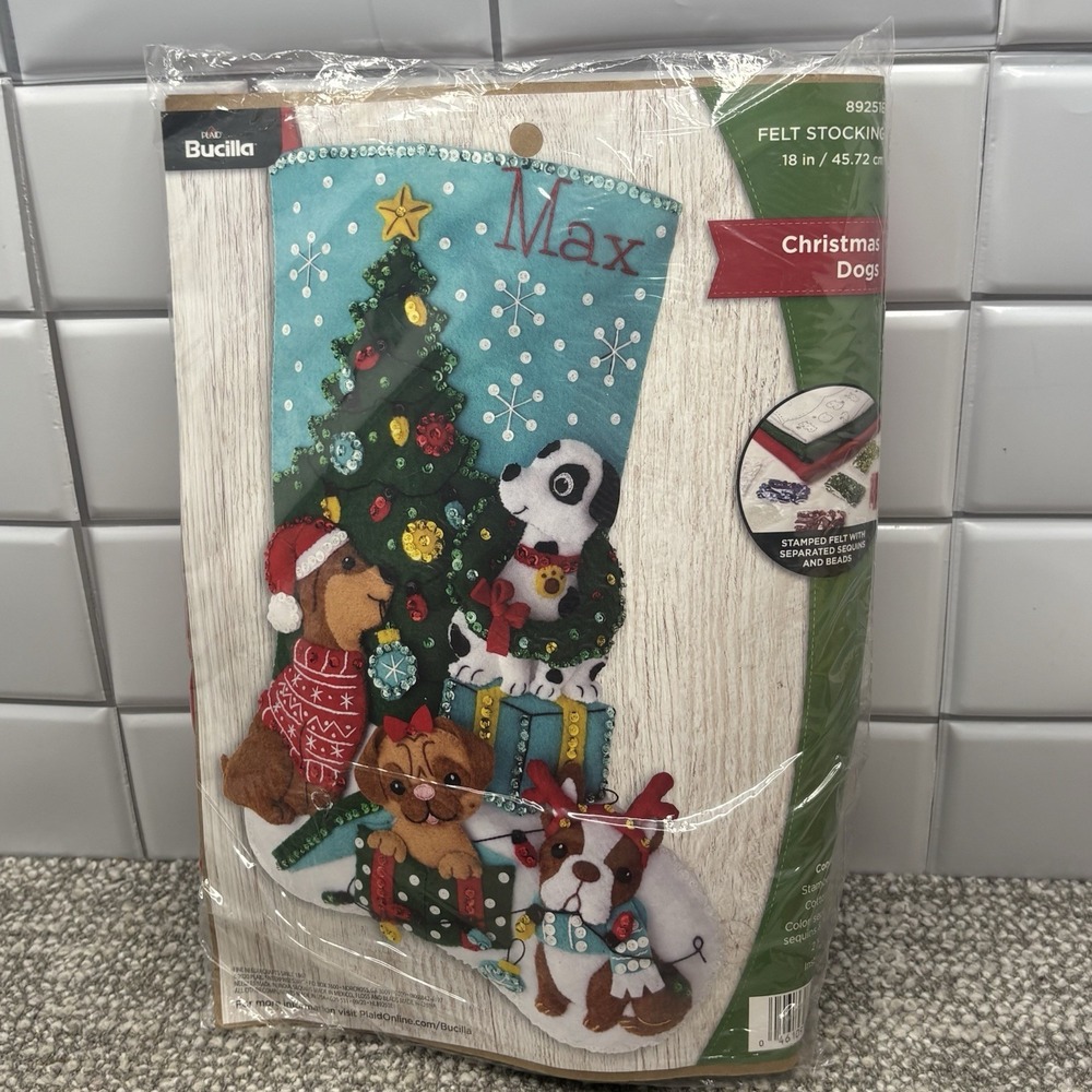 Bucilla Felt Stocking Applique Kit 18" Long Christmas Dogs 89251E